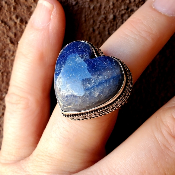New Heart Shaped Lapis Lazuli 925 Silver Ring. - Picture 13 of 16